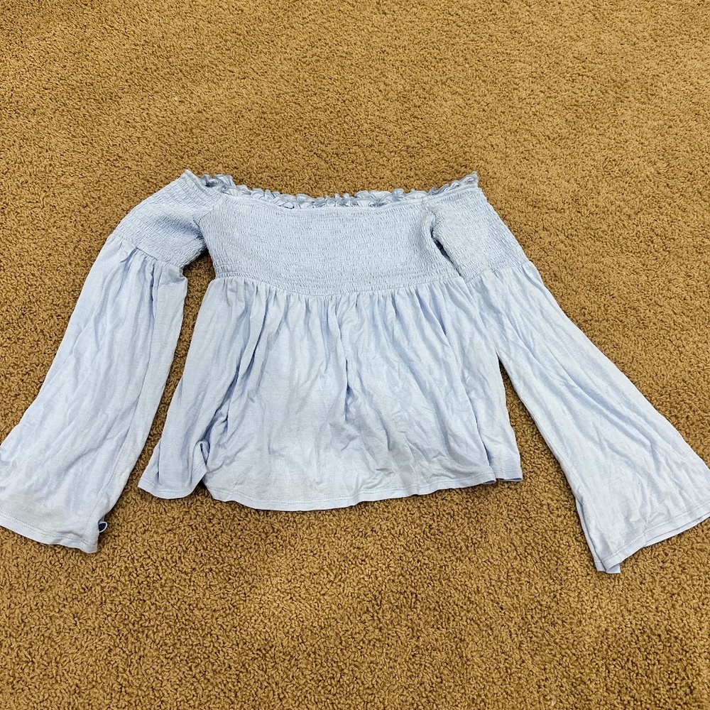 blue mossimo long sleeve off the shoulder tee